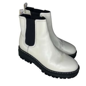 Marc Fisher White Leather Lug Sole Chelsea Platform Boots Womens Size 8.5